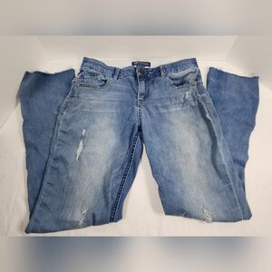 Democracy "Ab" Solution Women’s Mid-Rise Distressed Cut Off Jeans Size 6 Blue